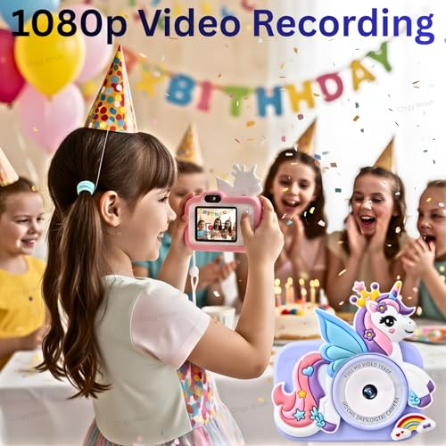 Image of Digital Camera for Kids | Unicorn Design 1080p Video Recorder Photo Capture Camera | 2-Inch Screen & 32GB Capacity, Rechargeable, Preloaded Mini Games, Multicolor (Color As Per Stock)