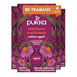 Pukka Organic Tea Bags, Elderberry & Echinacea Herbal Tea, Perfect for Wellness Support, Caffeine Free, 20 Count (Pack of 4) 80 Bags