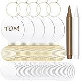 IAXSEE 50Pcs Acrylic Blank Wine Charms for Goblet With 2 Pearl Marker Pen for Cocktail Champagne Stem Bulk DIY Blank Labels for Wedding Party Dinner