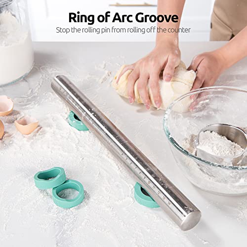 Image of U-Taste Adjustable Rolling Pin, 18 /8 Stainless Steel Fondant Roller, Teal