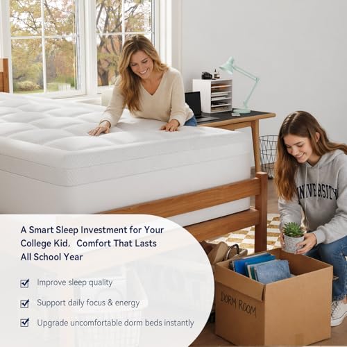 Image of ELEMUSE Twin XL Dorm Dual Layer 3 Inch Memory Foam Mattress Topper for College, Dorm Room Essentials, 2 Inch Cooling Gel Foam and 1 Inch Soft Pillow Top Bed Pad,Back to School Comfortable Support