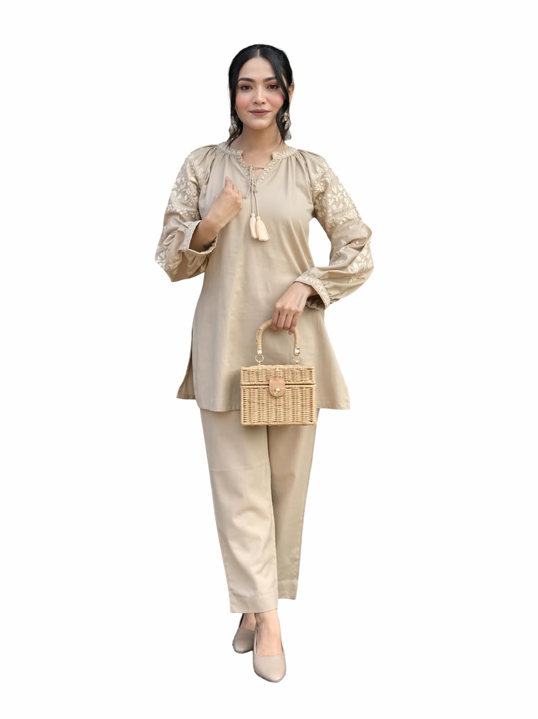 eightone Embroidered Cotton Co-Ord Set for Women Designer Balloon Sleeve Top and Pant Comfortable Ethnic Fusion Wear-picture-38