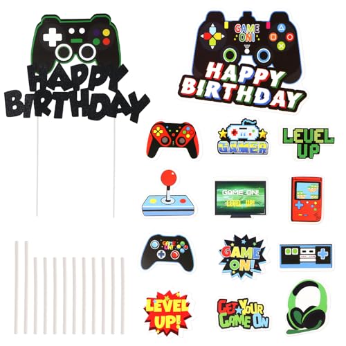 Disnace Decoración para tartas de videojuegos, decoración para tartas de control de juegos, decoración de pastel para Minecraft, decoraciones de cumpleaños para fiestas de cumpleaños temáticas de