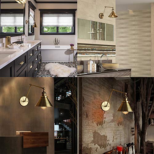 Adjustable Brass Finish 1 Light Wall Sconce - Litfad 7.5" Industrial Wall Lamp Mounted Lighting Fixture With Cone Shade #TOP7