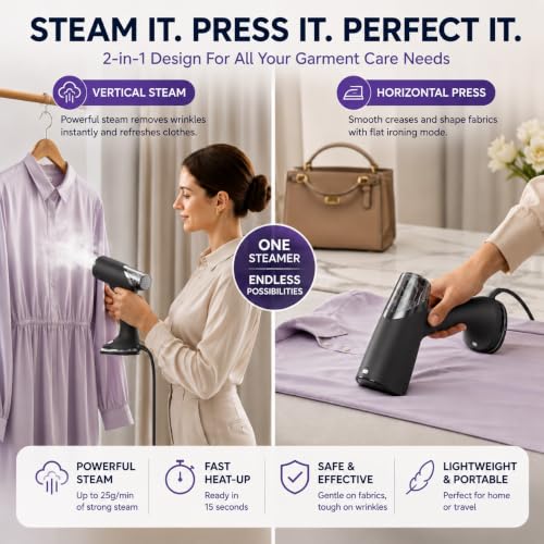 Smartek Foldable Handheld Garment Steamer - 1100 Watts of Powerful Steam - Dual Voltage (120-240) Great for worldwide Travel, Comes with Travel Bag (Black) by Smartek - Used condition - Image 8