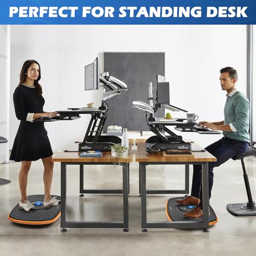 Image of Standing Desk Anti Fatigue Mat Balance Board with Marble, 360 Rotation Exercise Wooden Wobble Board Stability Rocker Perfect for Office, Workstation, Home, Gym, Kitchen