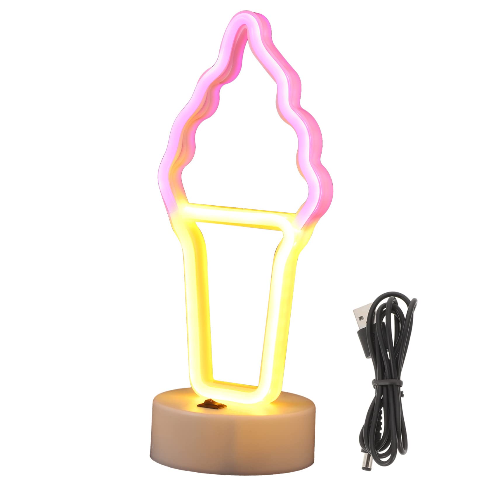 4 Piezas de Luz de Noche Vertical, Lámpara de Mesa, Letrero de Neón de Cono de Helado, Letrero de Neón de Helado Led, Letreros de Pared de Neón, Letrero de Lámpara de Neón, Luz de Noche para