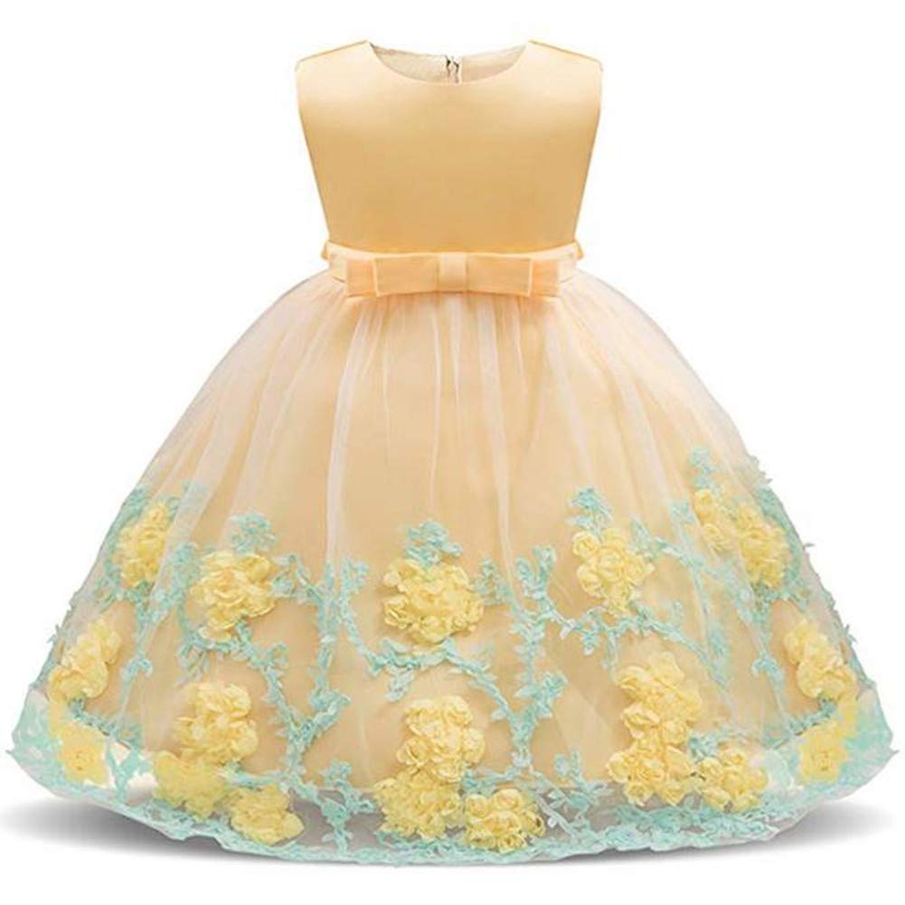 Dhiuow Baby Girl Flower Wedding Dresses Tulle Birthday Party Pageant Dress Age 0-24M