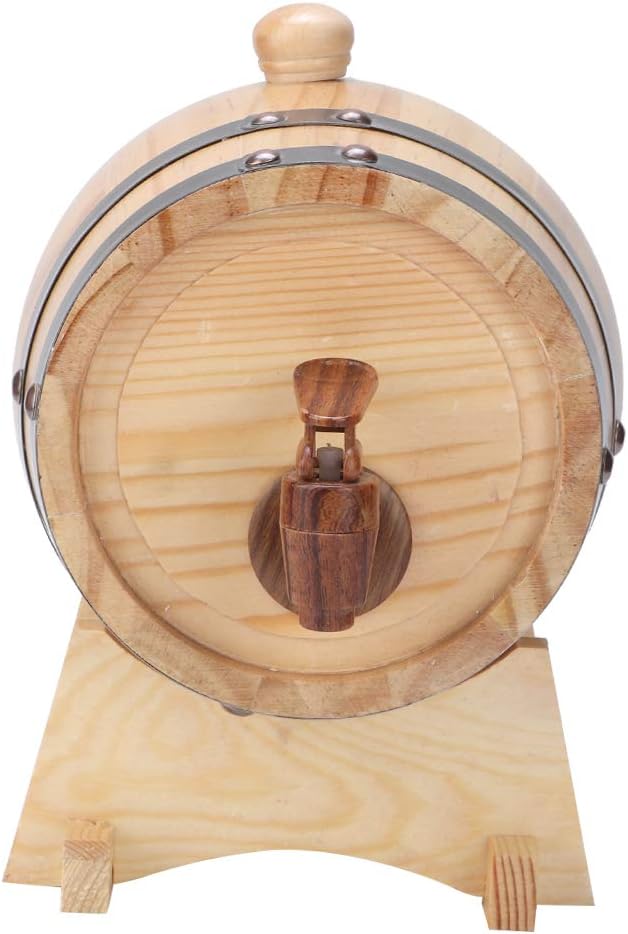 Restokki Household Mini Pine Wood Wine Barrel Keg Wooden Beer Brewing Equipment for Tequila Whiskey Rum Aging & Storage(1.5L-Wood Color)