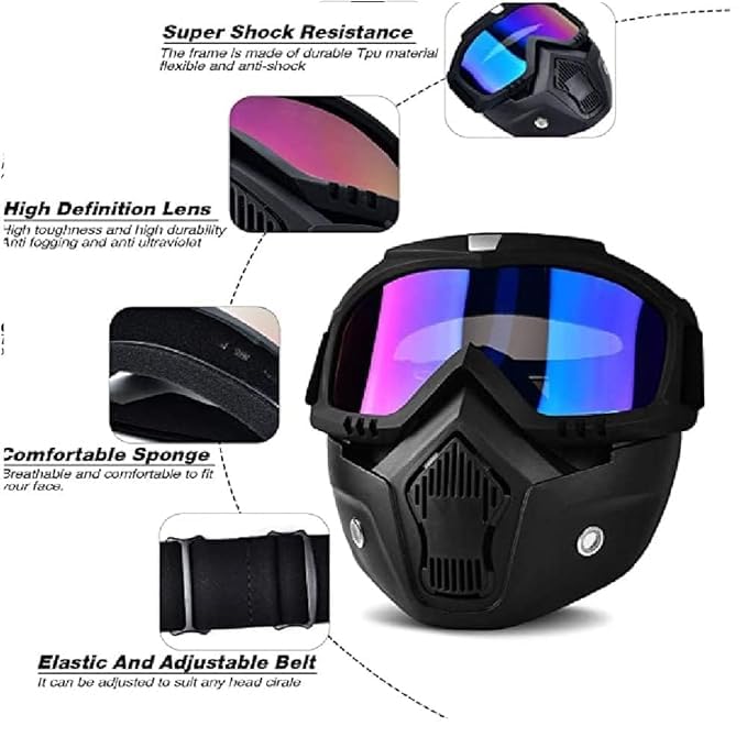 Image of BELOXY Goggle Mask Anti Scratch UV Protective Open Face & Eyewear Windproof Dirt Shield Adjustable Strap Soft Foam Padded Detachable for Cycling Bike Off Road Racing Riding Unisex