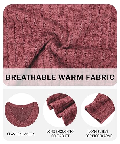 Image of RITERA Plus Size Sweater, Ribbed Long Sleeve Solid Top for Women | Soft vertical ribbed knit, modest V neck, loose long sleeves, curved swing hem, slimming casual layering top for curvy women