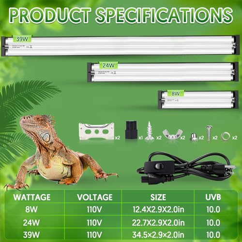 Image of QZQ T5 UVB Reptile Light Fixture Combo Kit 24W, 10.0 UVB Light for Reptiles, Terrarium Hood Comes with Desert Reptile Lamp for Bearded Dragon, Gecko, Tortoise, Lizard