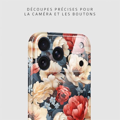 Coque rigide fine à motif floral iPhone 17 Pro design Blanc Rouge - 7