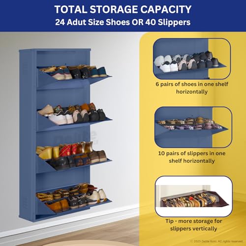Image of Delite Kom 24 inch Wide, 8 Shelf Metal Shoe Rack Wall Mounted for Home with Central Lock | Holds Upto 24 Shoes or 40 Slippers Pair | Double Decker, 1 Yr Warranty, (54x24x8 inch, Graphite Grey)DIY, Space Saver
