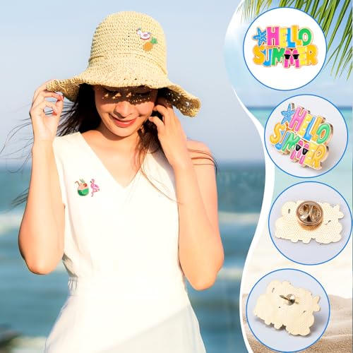 Image of Hoteam 60 Pcs Summer Lapel Pins Bulk Beach Hawaiian Tropical Enamel Pins Cartoon Cute Flamingo Flip Flops Gnome Pineapple Watermelon Coconut Tree for Backpack Hat Shirt Gifts