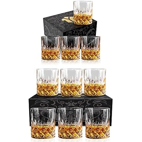 OPAYLY Whiskey Glasses Set of 8, Rocks Glasses, 10 oz Old Fashioned Tumblers for Drinking Scotch Bourbon Whisky Cocktail Cognac Vodka Gin Tequila Rum Liquor Rye Gift for Men Women at Home Bar Cover