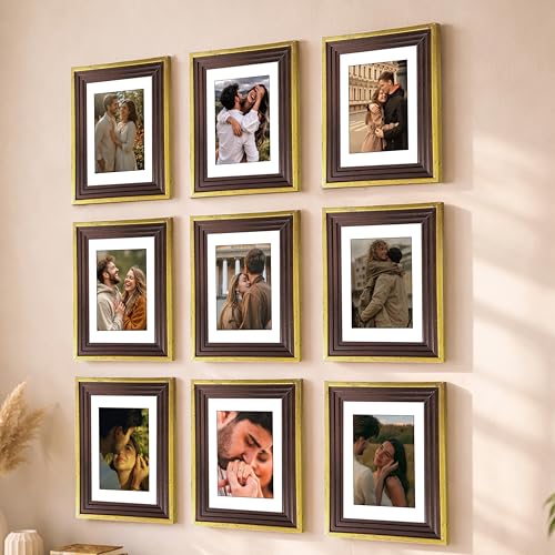 Image of Art Street Luxury Photo Frame for living room, Modern Step Design Photo Frames for Photograph, Art Work, Kids Room Set of 9 (6x8 Inch, Gold)