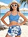 Dearnow Teen Girls Swimsuit Size 14 16 Bathing Suits 14-16 Blue Criss Cross Tropical Print 3 Piece Bikini Girls' Swimwear with Shorts