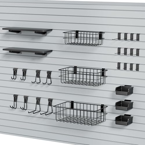 35Pcs Slatwall Accessories Kit with Slatwall Hooks Baskets Shelves Bins