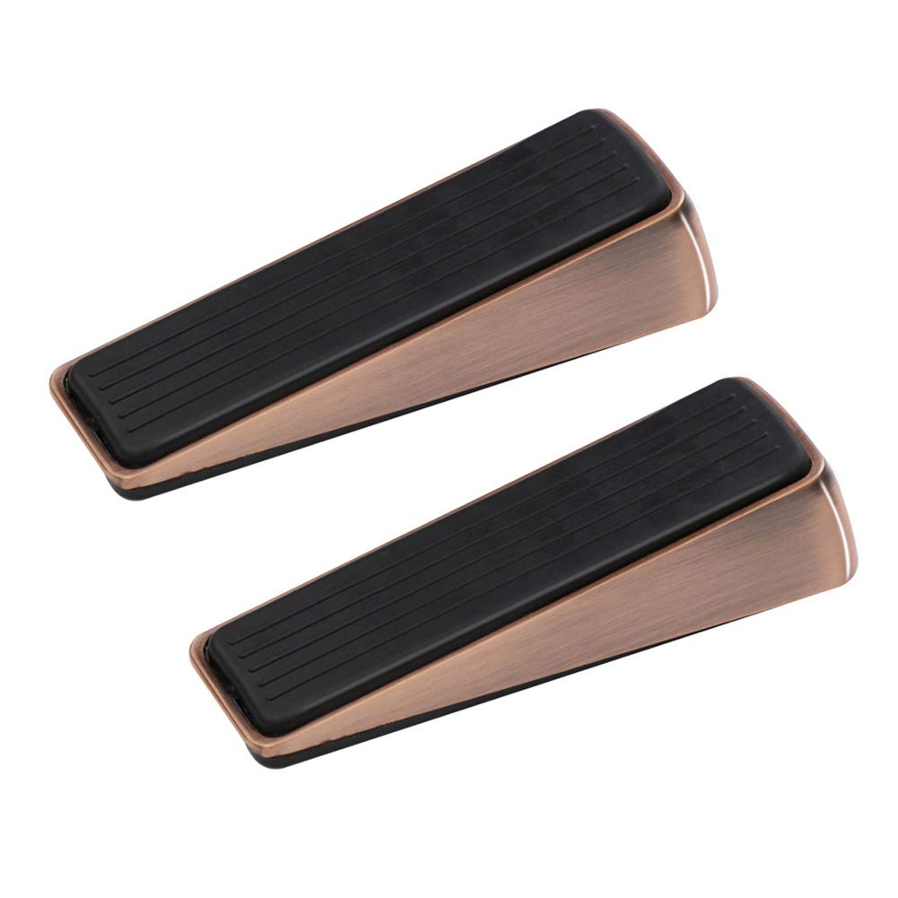 Kongeu Red Copper Rubber Floor Door Stop Wedges,Anti Slip Door Stopper For Wooden Floor,Tiles,Carpet,Doorstop For Gap Under The Door,Heavy Duty,Non-Scratch-2 Pack