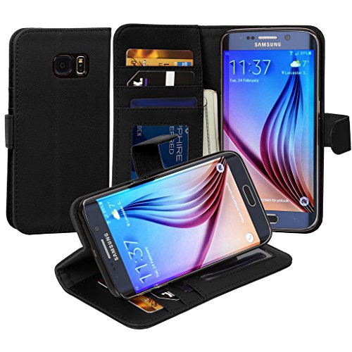 Jumbl Slim Leather Wallet Case – Models Available For Samsung S6 Edge – Inner Hardshell Case Offers Enhanced Protection - Black #TOP27