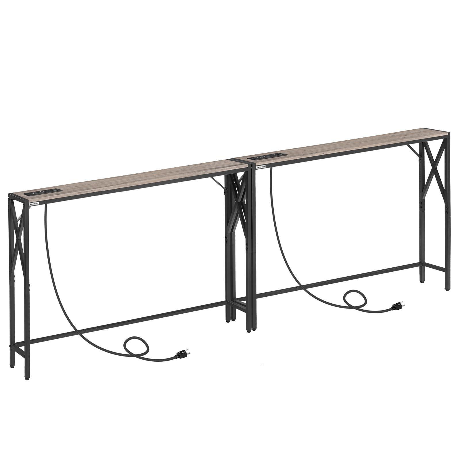 MAHANCRIS 2 Pack Sofa Table with Charging Station, 39.4� Console Table, Narrow Entryway Table, Slim Hallway Table, Retro Couch Table, for Entrance, Foyer, Living Room, Hallway, Greige CTHG151E01S2