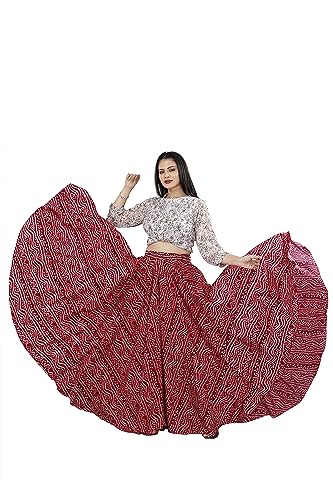 Image of Women's American Crepe Blooming Flared Long for Traditional Stitched A-line Flare Skirt for Girls with 12 Meter Flare 40inch Height