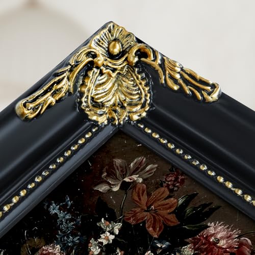 Image of Gothic Black 11x14 Vintage Picture Frame for Wall Hanging, Real Glass, Ornate Victorian Baroque Frames with Mat for 8x10 or 11 x 14 Photos