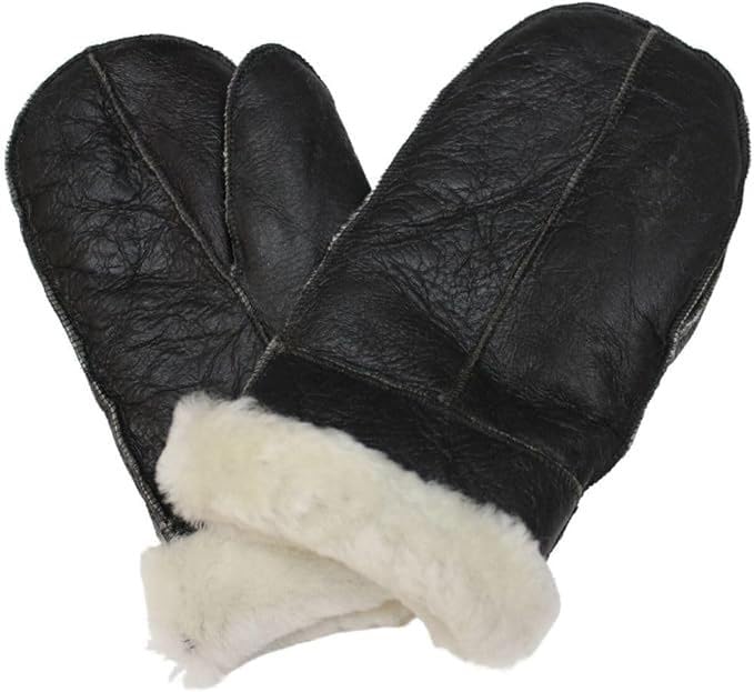 TruClothing Manoplas unisex de piel de oveja auténtica para invierno, cálidas, forro de lana gruesa