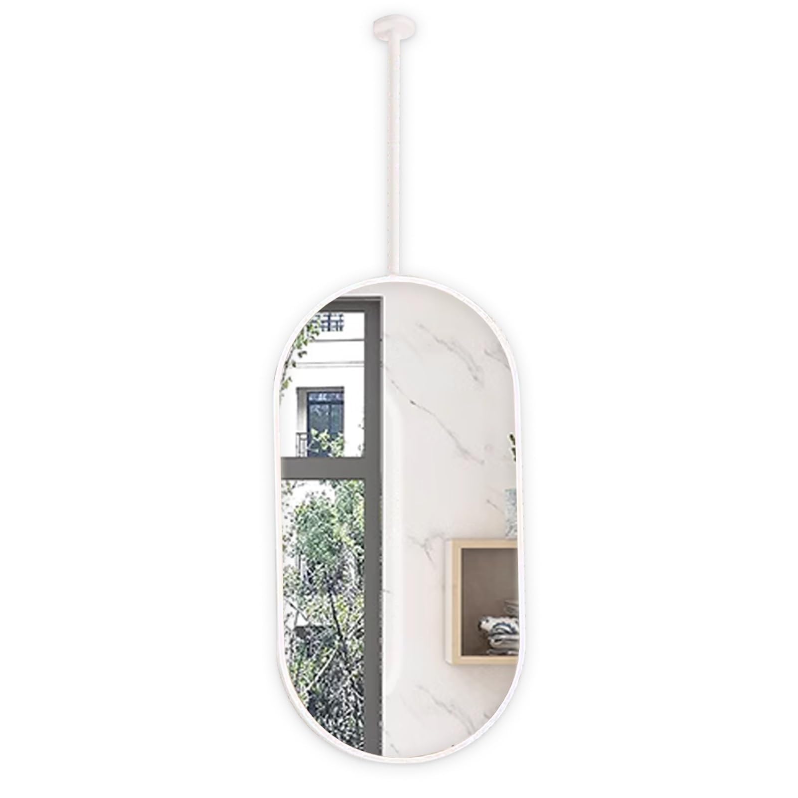 FGXHHS Ceiling Oval Pole Mirror White Metal Frame, Floating Bathroom Square Vanity Mirror, For Home Or Hotel, Decorative Minimalist Glass(40cmx60cm)