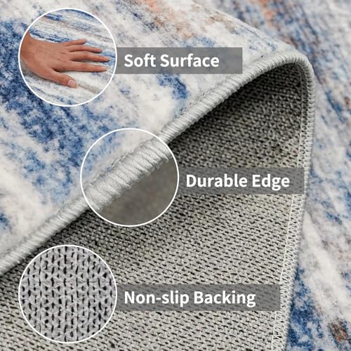 Tapete decorativo lavable 2x3 pies azul gris miniatura 4