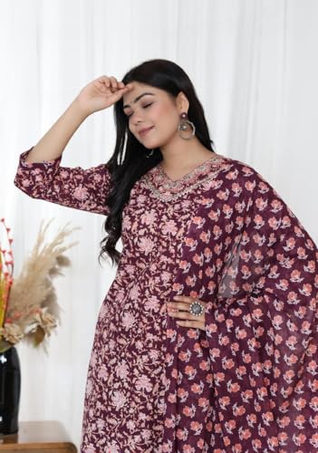 Image of Women's Cotton Floral Printed Ethnic Wear Kurta Set with Dupatta (Women-Kurti-Set)