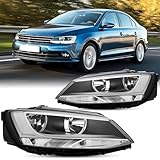 Aresparts Headlights Assembly Set For 2011-2018 Volkswagen(MK6) Jetta S SE Sport 4-Door Sedan Replacement Halogen Headlamps Black Housing Chrome Trim Clear Reflector Front Light Left and Right side