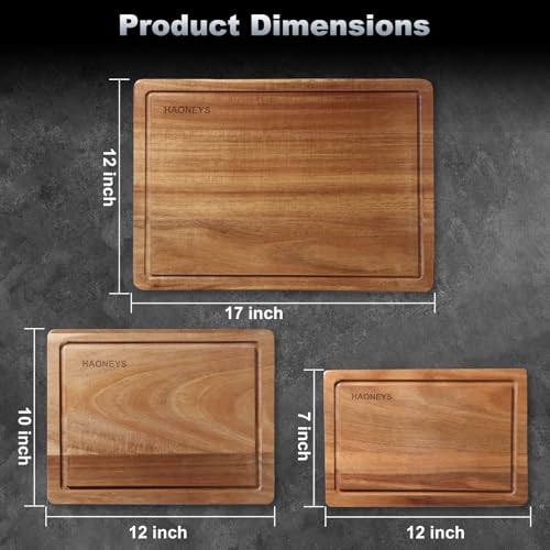 Set of 3 Large Wooden Cutting Boards with Juice Groove - Kitchen Essentials