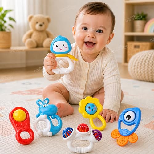 Image of Zest 4 Toyz Baby Rattles Set 6 Pcs 0-6 Months BPA Free Soft Rattling Sound | Fun Colours Non Toxic Toy for Babies | Multi-Colored with Tethers | New Born | Toy Gift Set (Made in India)