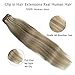 Clip in Hair Extensions Human Hair Clip in Extensions, Dirty Blonde Balayage Blonde Highlights Real Hair Extensions Clip in Human Hair,15 Inch Double Weft 7 Pcs 70G Remy Clip in Hair Extensions