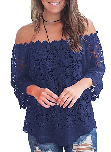 Image of MIHOLL Women's Lace Off Shoulder Tops Casual Loose Blouse Shirts