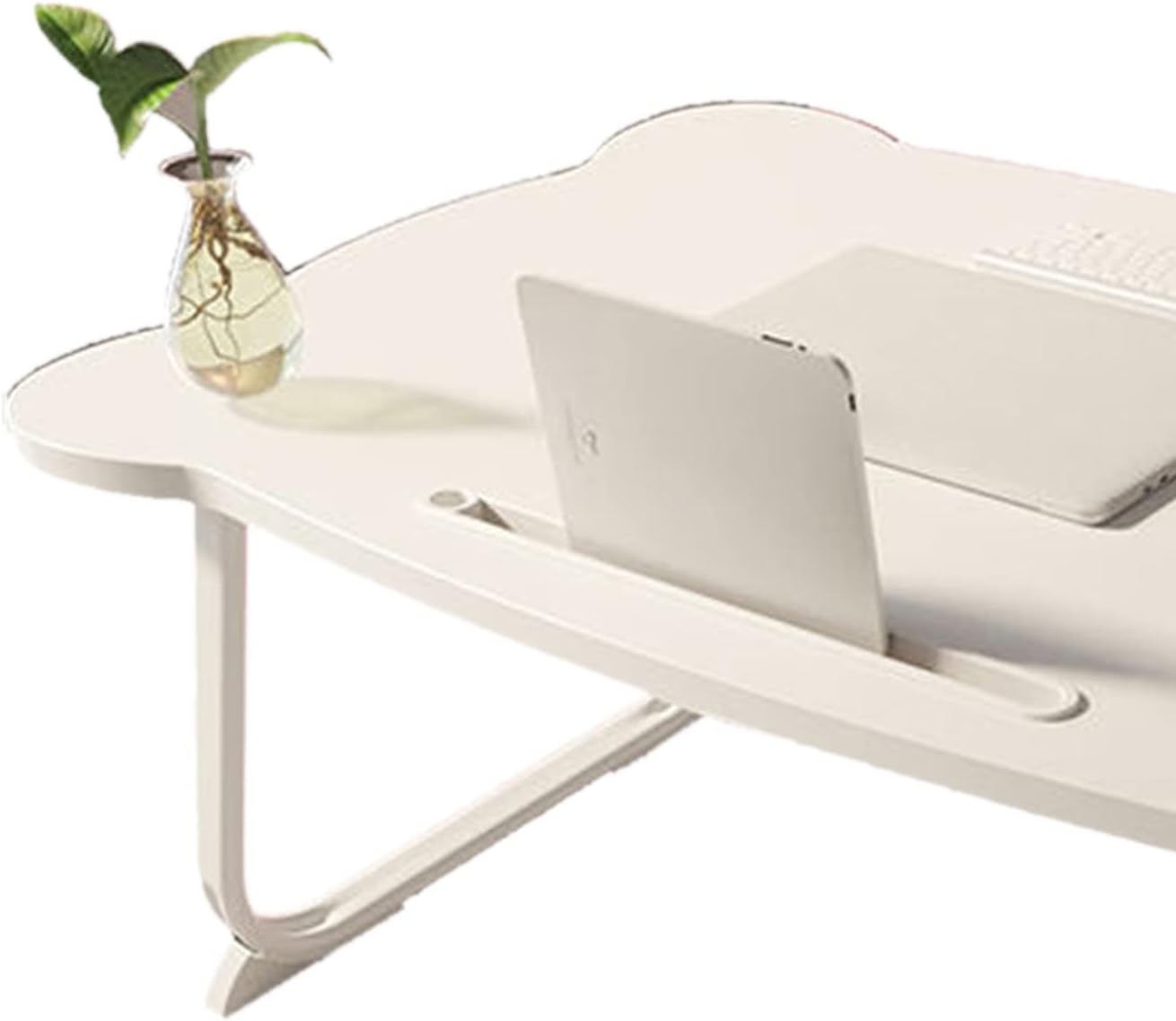Foldable Bed Table Portable Breakfast Tray for Home Dorm Learning and Entertainment Lap Desk for Tablet,Phone and Cup for Office or Dormitory,14.1oz (White Bear 60 * 40 * 28cm)