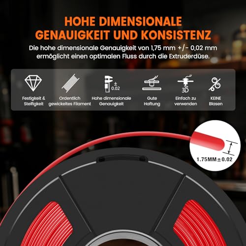 TECBEARS PETG Filament 1.75 mm Schwarz, Stärker Zähigkeit PETG 3D Drucker Filament, 1kg Spule, Maßgenauigkeit +/- 0,02 mm, Kompatibel mit FDM Drucker – Bild 6
