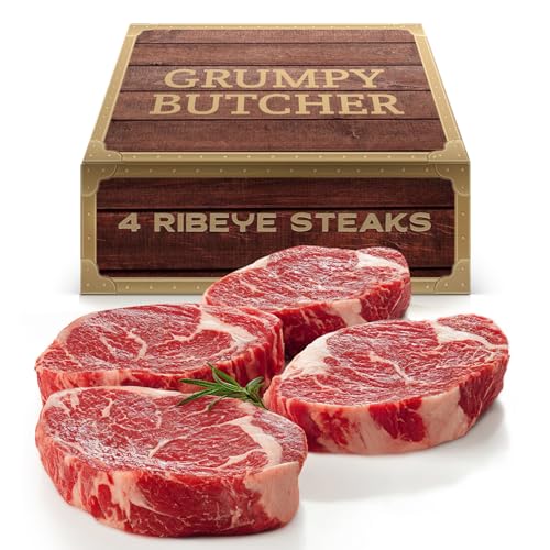 Grumpy Butcher Large Ribeye Steaks, 4 Pack (12 oz each)