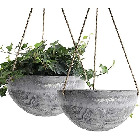 LA JOLIE MUSE 25cm Hanging Planters for Indoor Plants - Flower Pots Outdoor 25cm Garden Planters and Pots (Marble Pattern) Cover