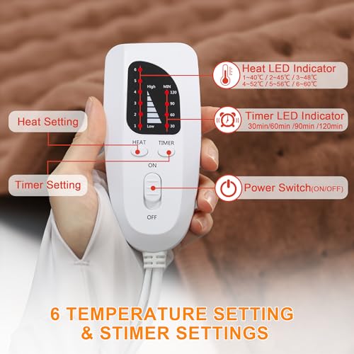 Image of Deepsoon Heating Pad,Electric Heating Pads for Back,Neck,Abdomen,Moist Heating Pad for Shoulder,Knee,Arms,Legs,Dry /Moist Heat & Auto Shut Off,Birthday Gifts for Men and Women,Brown,24x12 Inch