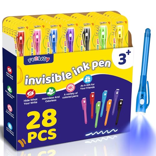 FURWEY Invisible Ink Pens,28 Pack UV Light,Secret Spy Pen,Party Favors