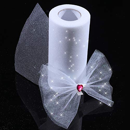 Senkary Glitter Tulle Roll Sparkling Tulle Ribbon Fabric Tulle Spool For Wedding Decoration Gift Wrapping, 6 Inch By 25 Yards (White) #TOP4