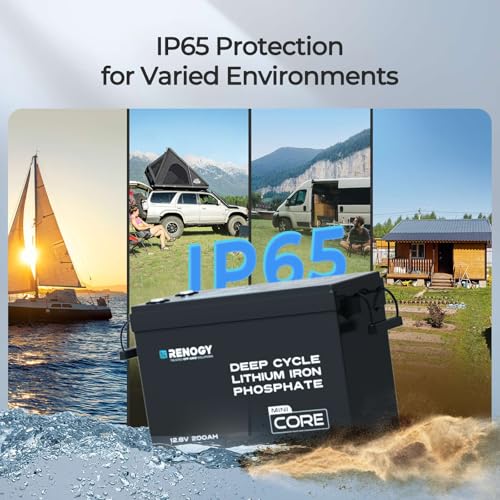 Image of Renogy 12V Lithium Battery 200Ah LiFePO4 Battery, Deep Cycles Rechargeable Batteries 200A BMS, IP65 Waterproof for Solar System, RV, Marine, Solar, Trolling Motor, Home Backup Power 3 Pack