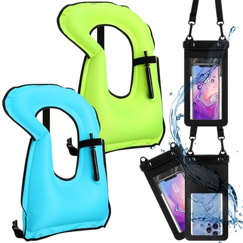 Jerify 2 Pcs Inflatable Snorkel Vests for Adults with 2 Pcs Waterproof Phone Cases Portable Swim Vest Jackets Adjustable Kayaking Jackets Safety Vests for Snorkeling Swimming Diving Surfing