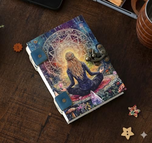 Image of Handmade Madhubani Art Journal with Lock (5x7 Inches) | Recycled Antique Paper Diary | Eco-Friendly Notebook by Local Artisans