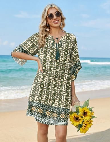 Image of Zeagoo Womens Summer Dress Casual Ruffle Tiered Floral Square Neck Sundresses Beach Boho Mini A-line Dress 2026 with Pockets