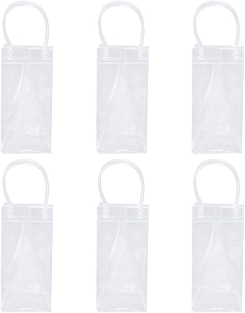 6 Pack Ice Bag Wine Cooler for Champagne Beer Red Wine Bottle Leakproof Wine Chiller Portable Clear PVC Wine Cold Bag with Carry Handle, Gel Carrier for Party Outdoor