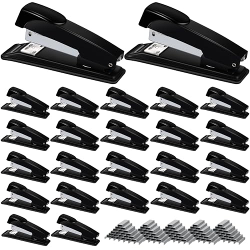 Yahenda 24 Pieces Staplers Bulk with Staples 20 Sheet Capacity Black Compact Desktop Heavy Duty Stapler for Desk Office School
